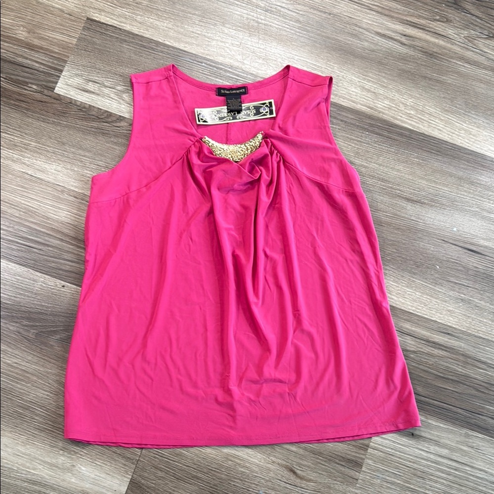 Vtg Susan Lawrence Women's Size Large Sleeveless Blouse Glam Embellishment Pink